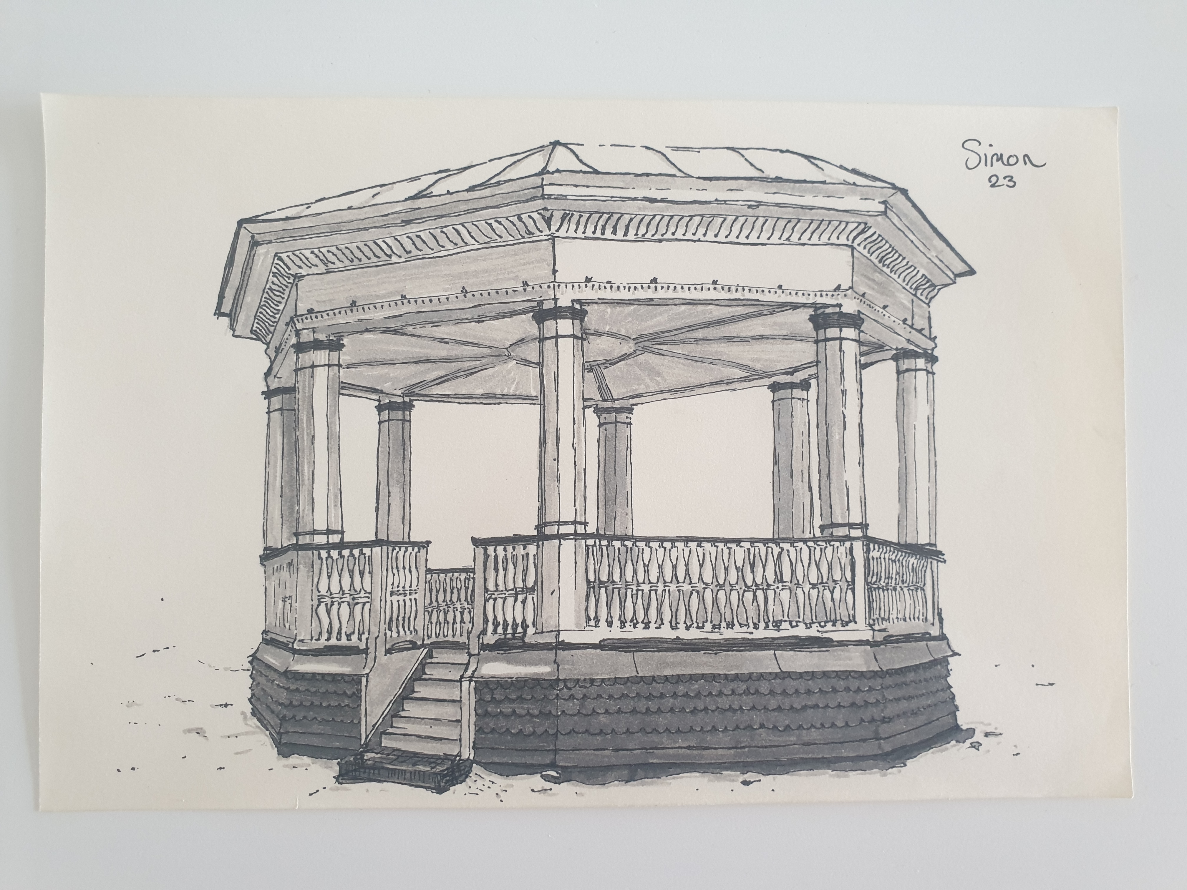 An ink drawing a pavilion